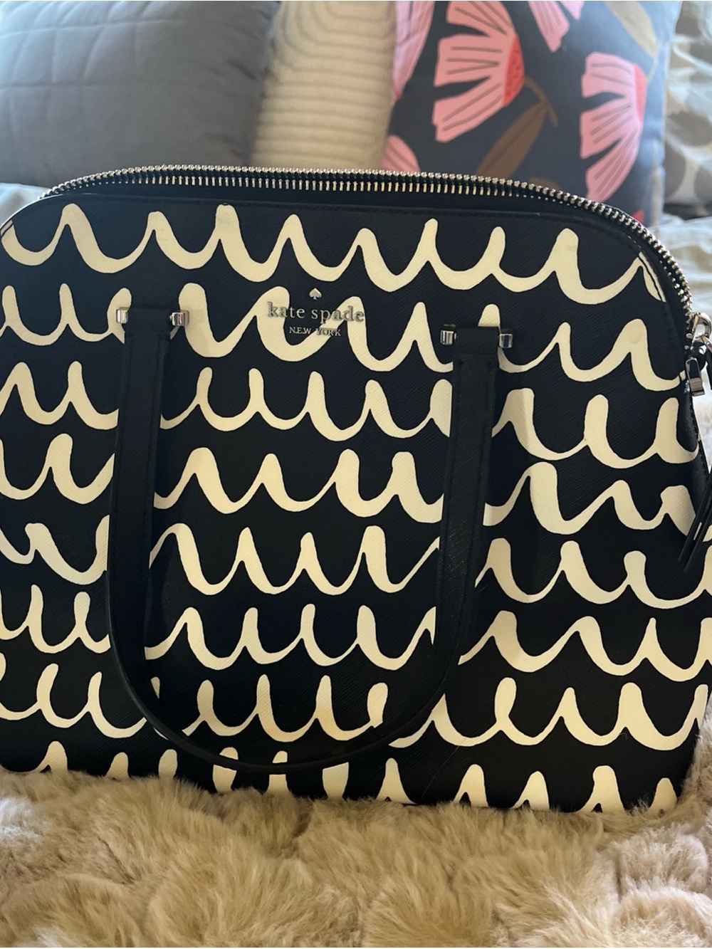 Kate Spade Black & White Patterned Dome Satchel